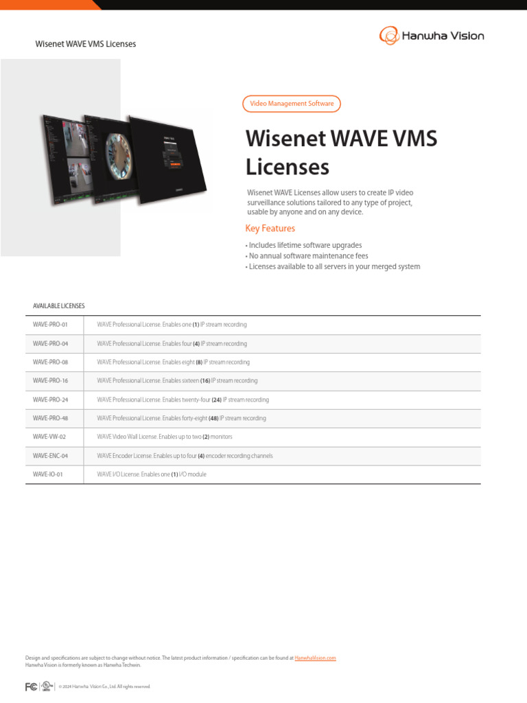 Wisenet WAVE VMS License DataSheet v2 | PDF | Digital Technology ...