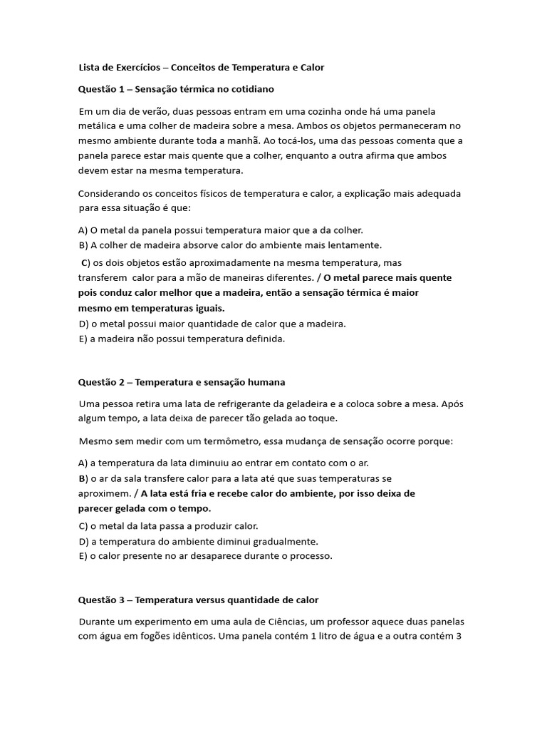 Cópia de Lista de Exercícios FISICA | PDF | Calor | Temperatura