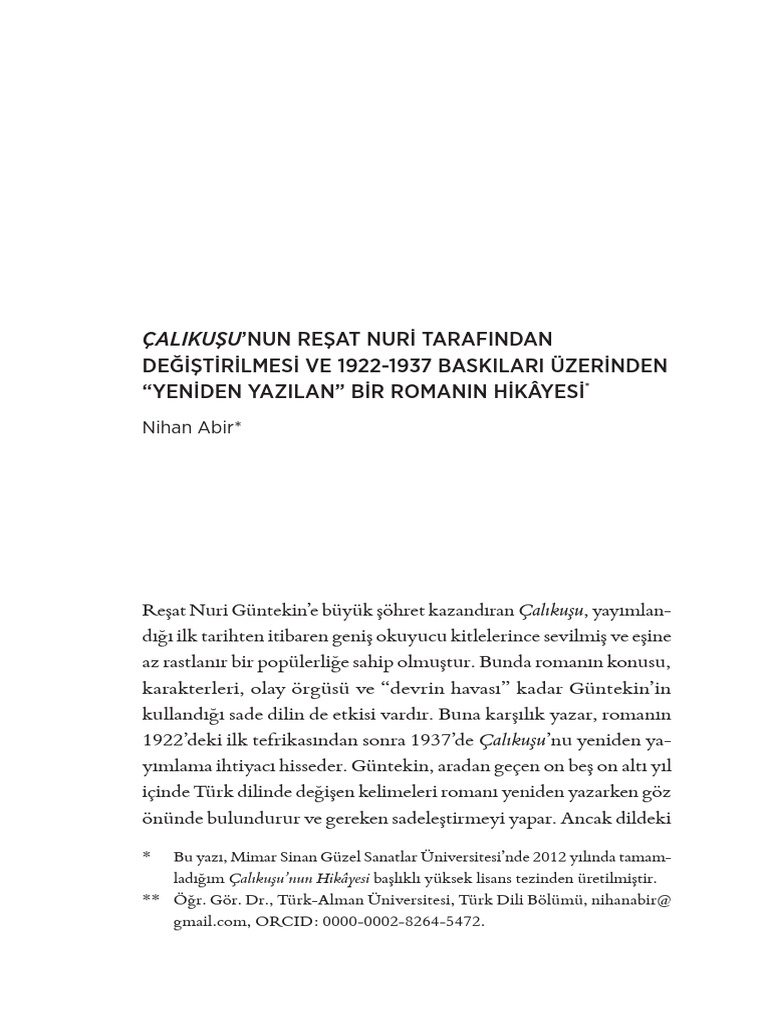 Calikusunun Resat Nuri Tarafindan Degist | PDF