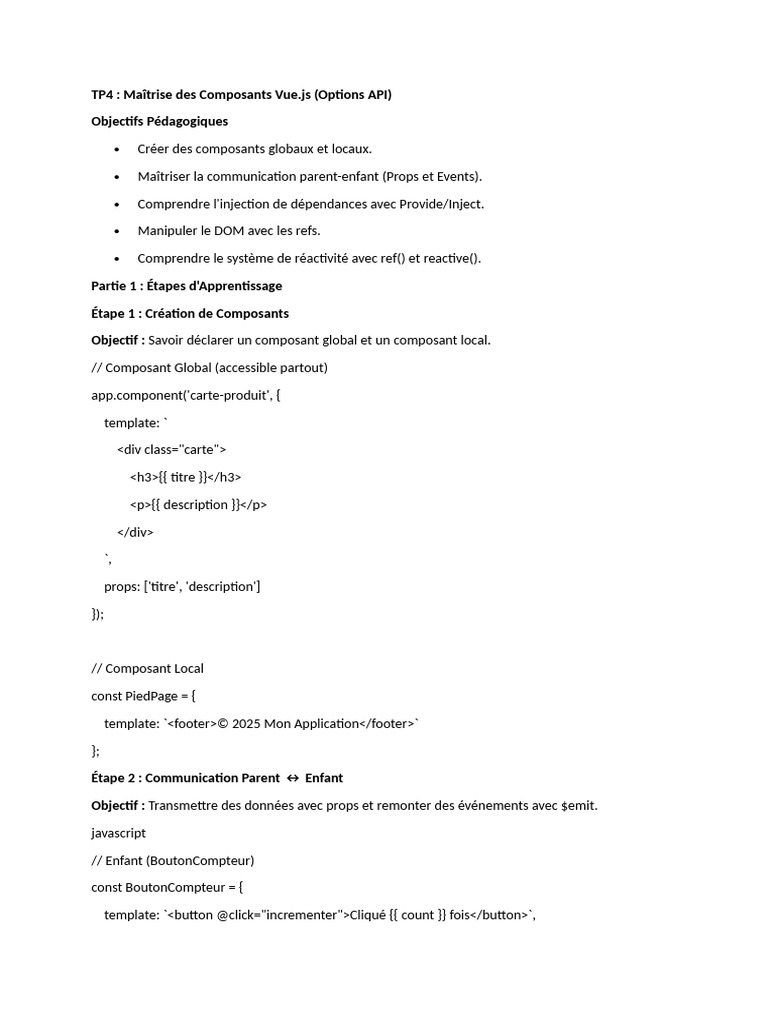 TP4: Maîtrise Des Composants Vue - Js (Options API) Objectifs ...