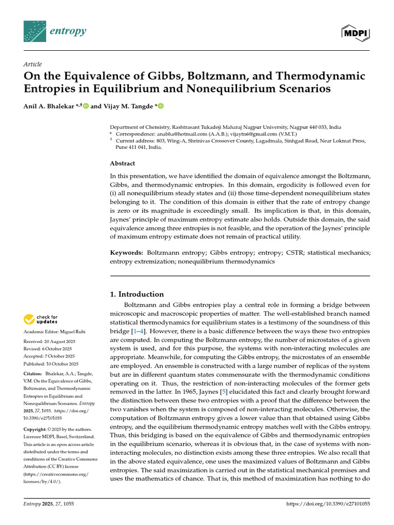 Entropy 27 01055 v2 | PDF | Non Equilibrium Thermodynamics | Entropy