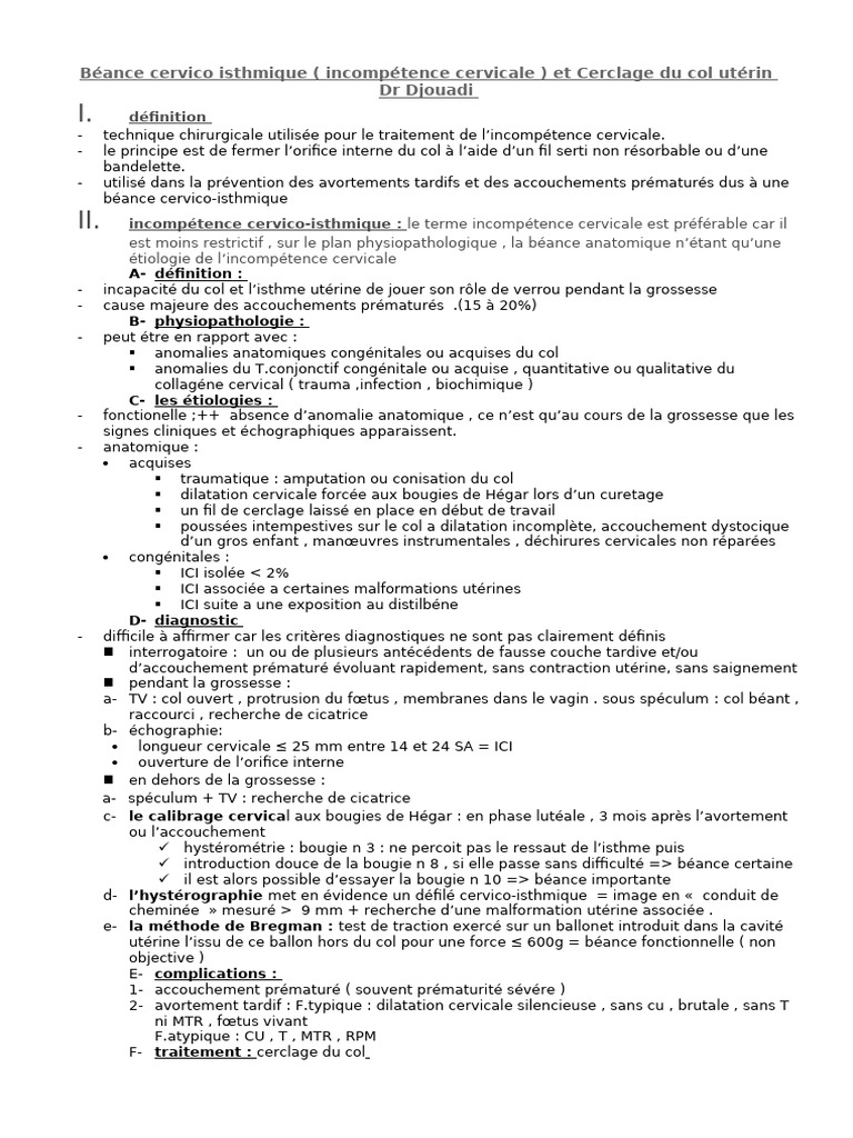 Cerclage Du Col Utérin | PDF | Accouchement | Utérus