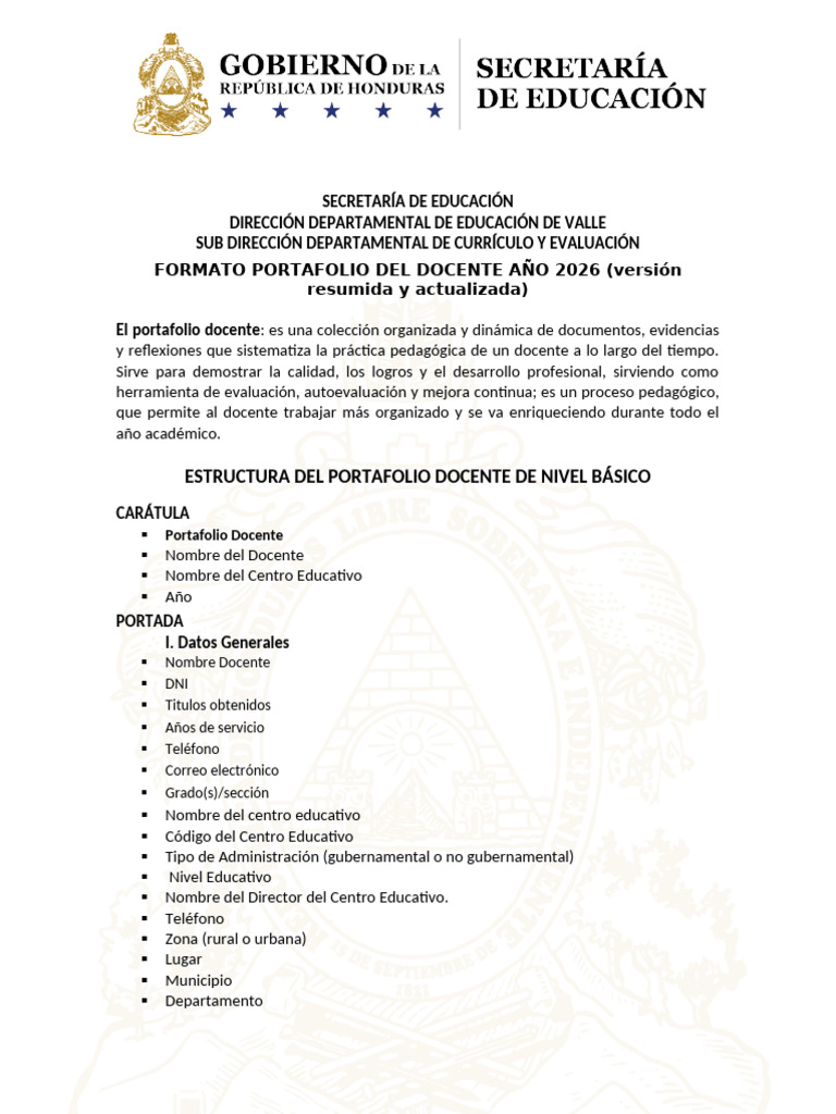 Formato de Portafolio Docente 2026 | PDF | Evaluación | Plan de estudios