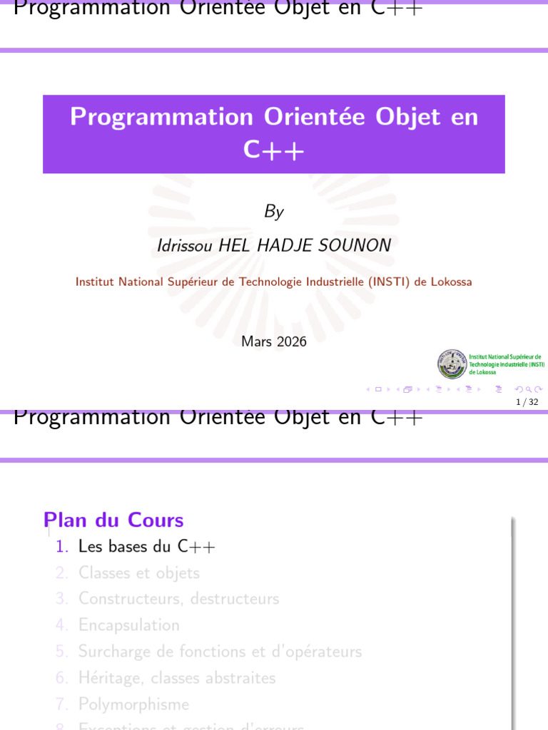 POO en C++ INSTI 2026 | PDF | C ++ | Programmation orientée objet