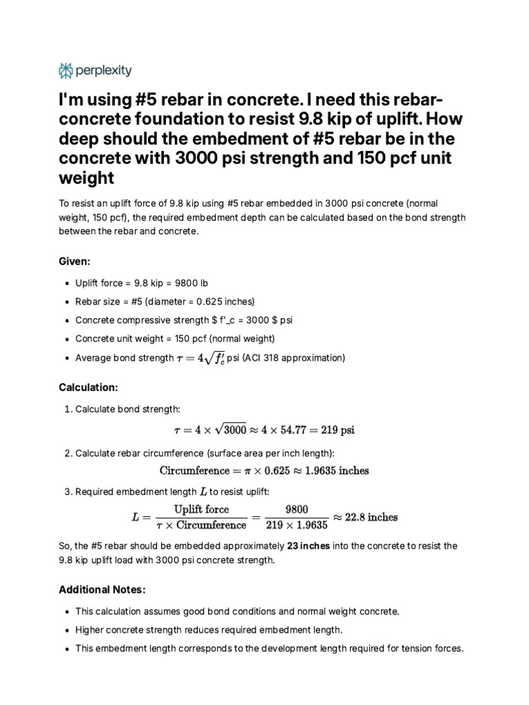 Auger Minimum Embedment Length - Bond Strength or Friction Strength | PDF