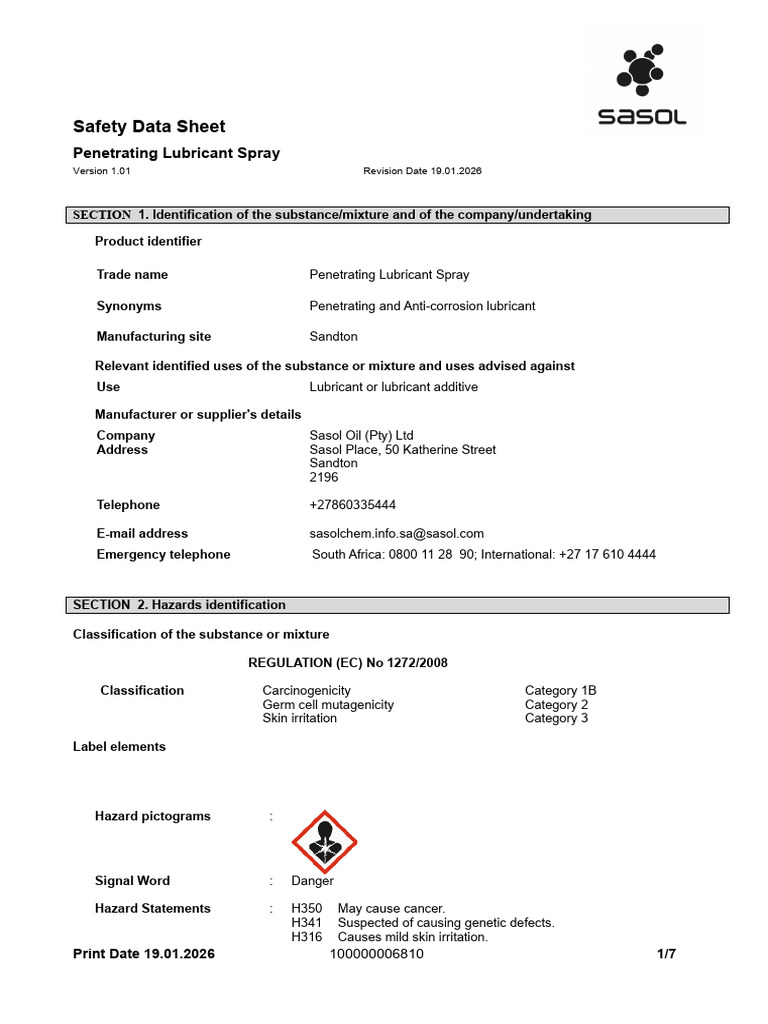 Penetrating Lubrication Spray | PDF | Occupational Safety And Health ...