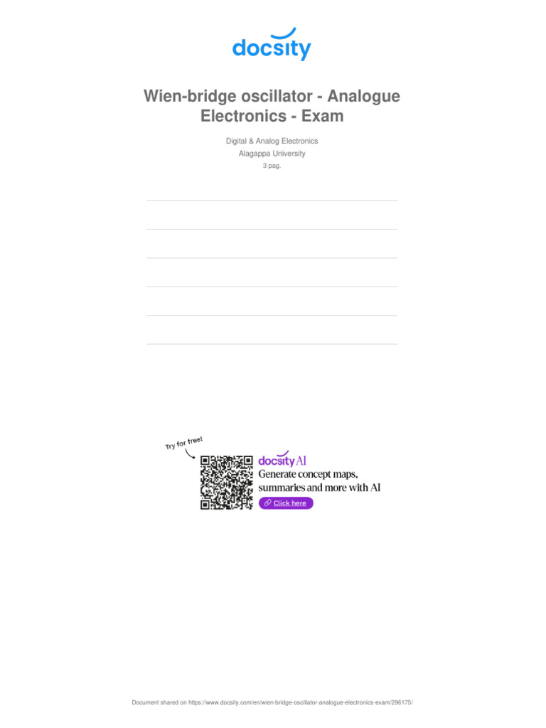 Docsity Wien Bridge Oscillator Analogue Electronics Exam | PDF ...