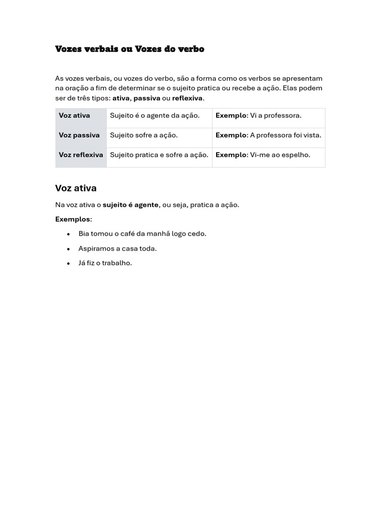 Vozes Verbais Ou Vozes Do Verbo | PDF
