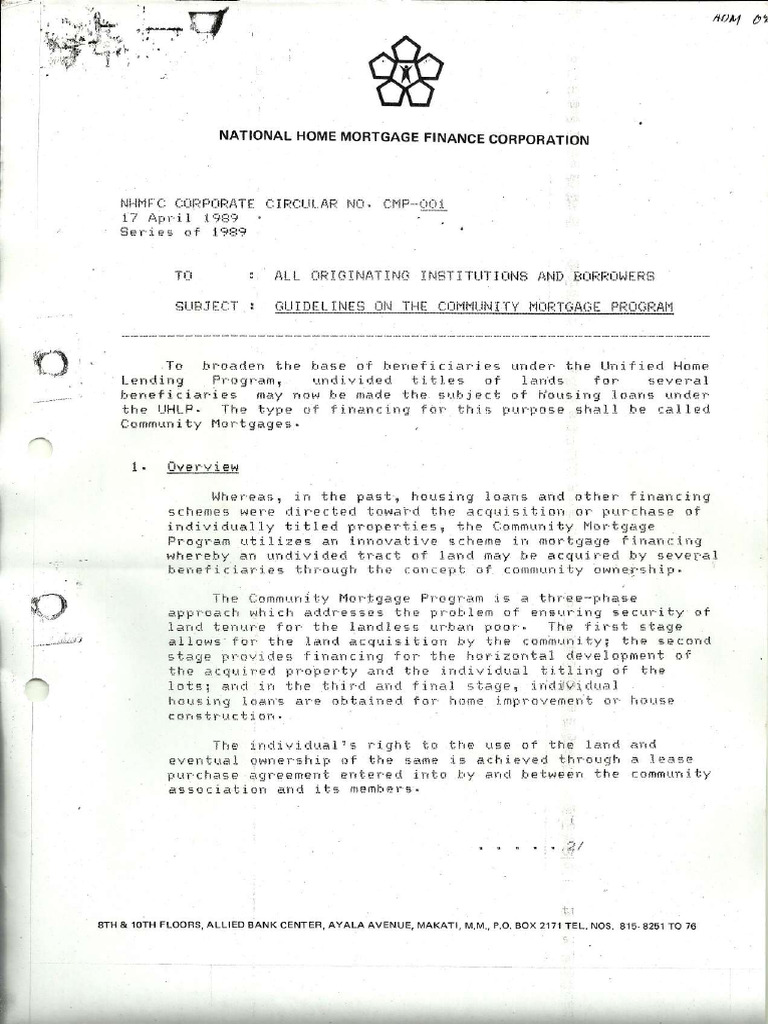 No. 001 Guidelines On The Community Mortgage Program | PDF