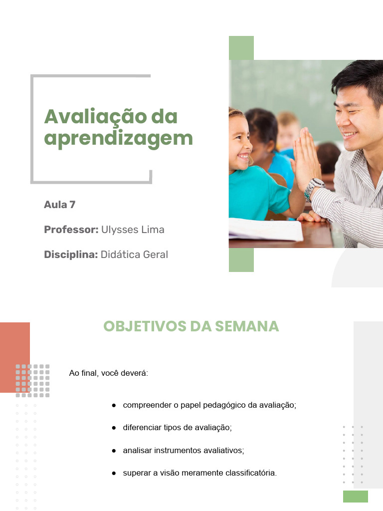 AULA 7 - Avaliação Da Aprendizagem | PDF | Pedagogia | Aprendizado