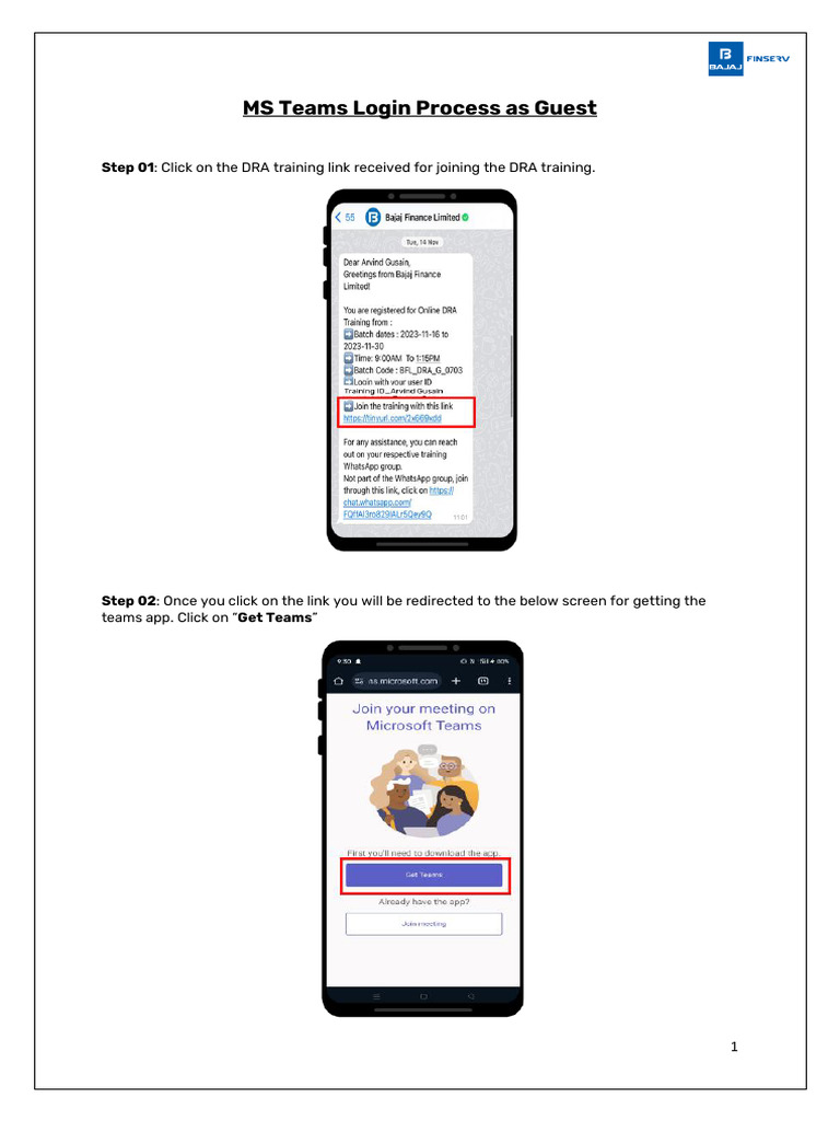 MS Teams Login Process As Guest (Training ID) | PDF