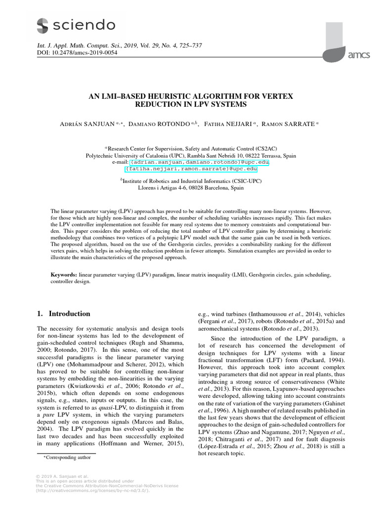 An LmiBased Heuristic Algorithm For Vertex Reduction in LPV Systems ...
