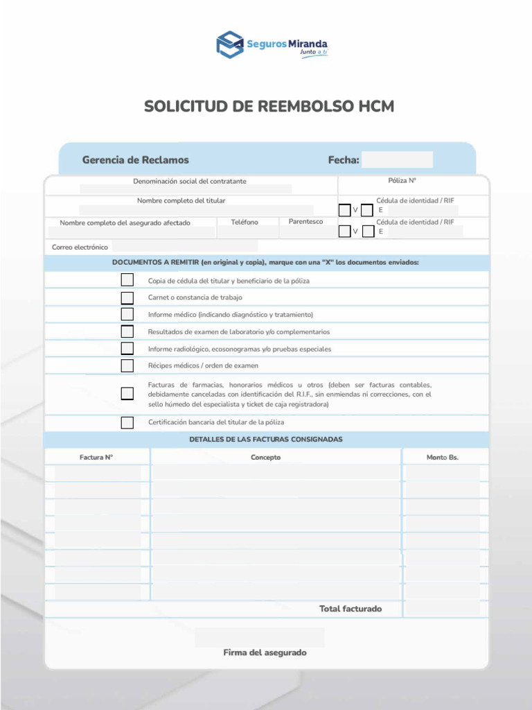 Planilla de Solicitud de Reembolso | PDF