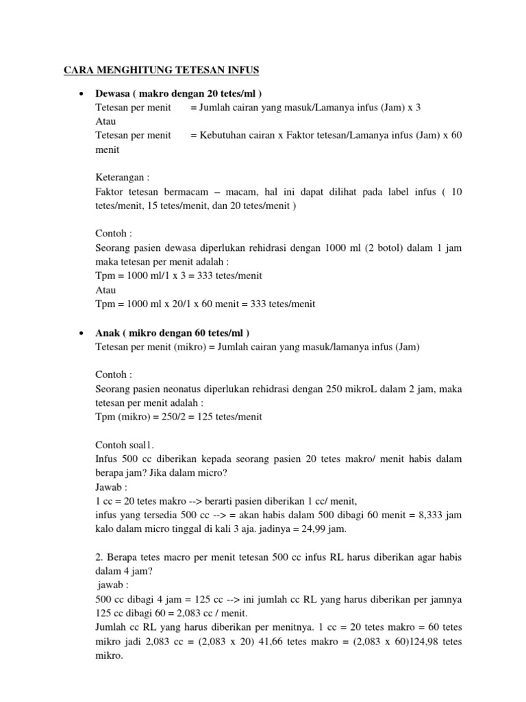 Rumus Cepat Hitung Tetesan Infus Guru Paud