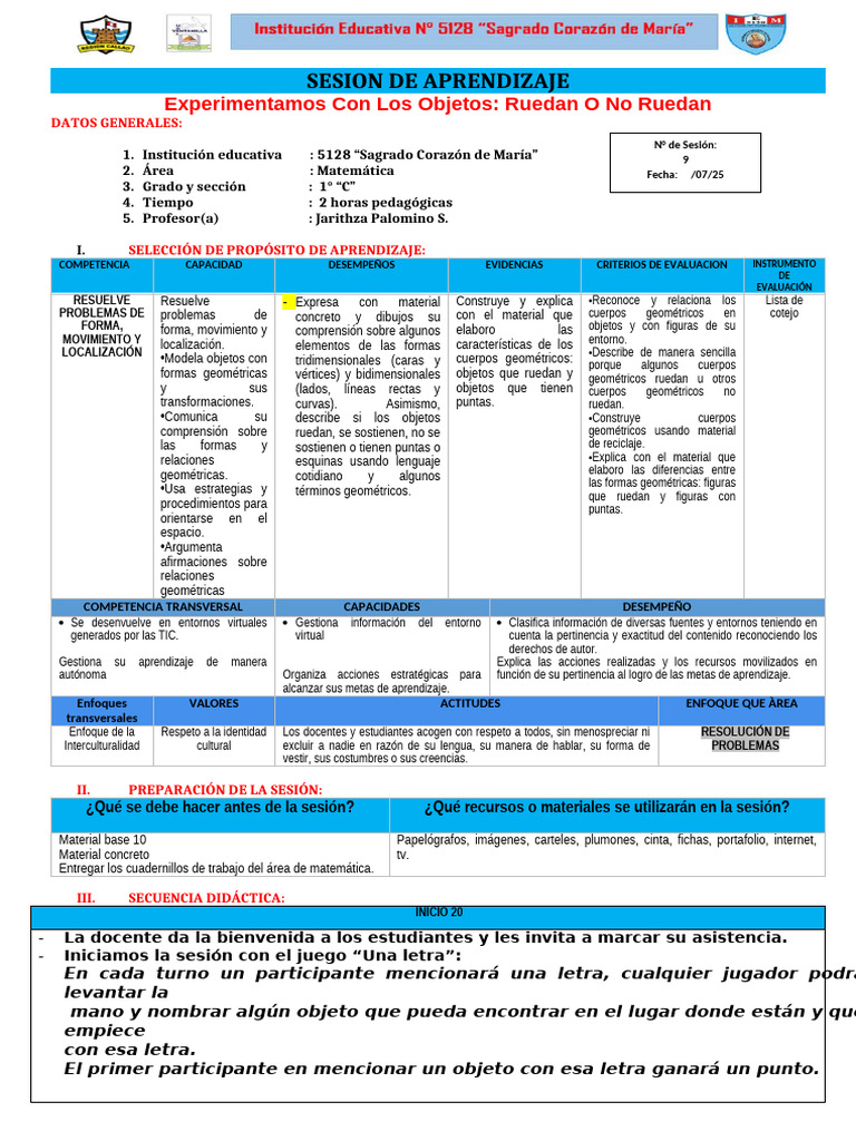 Sesion de Matemática 12 Agosto-objetos Que Ruedan o No Ruedan | PDF ...