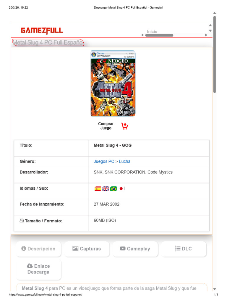Descargar Metal Slug 4 PC Full Español - Gamezfull | PDF