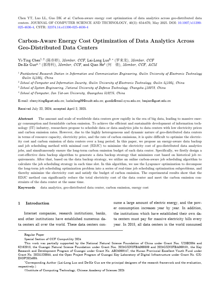 Carbon-Aware Energy Cost Optimization of Data Analytics Across | PDF ...
