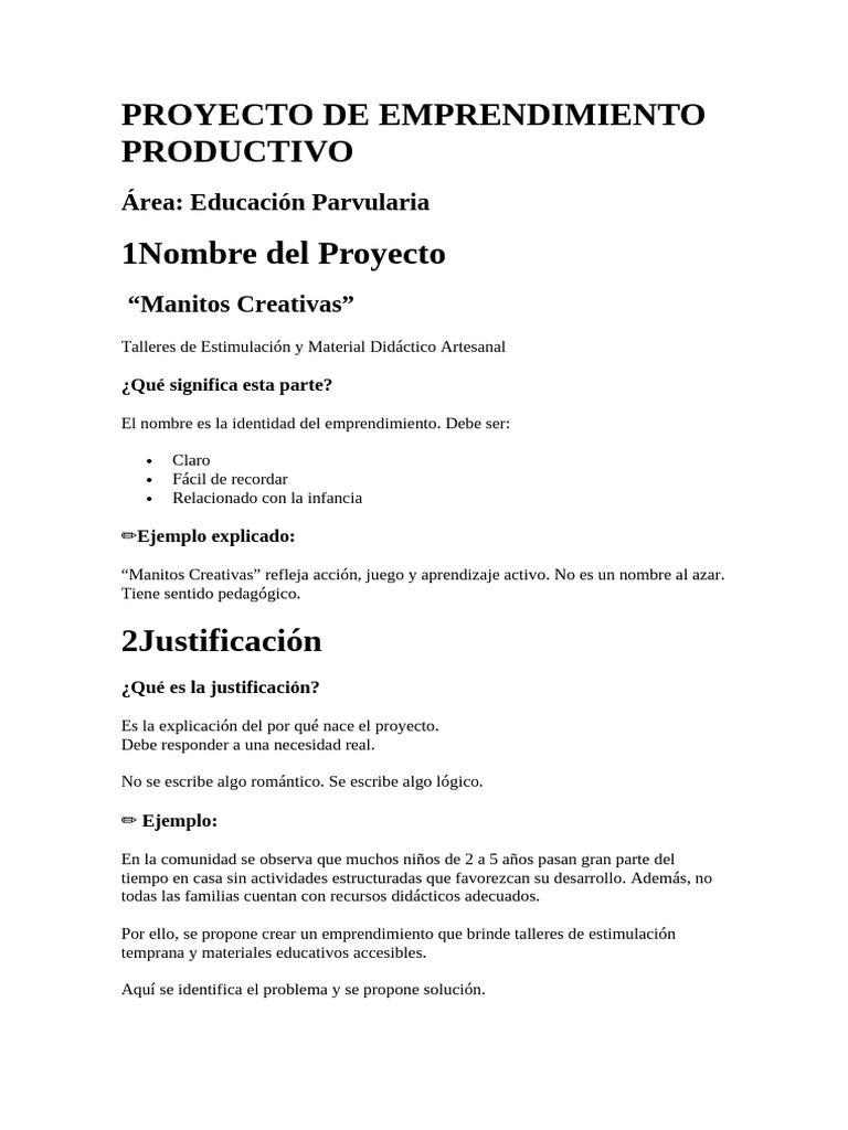 Proyecto de Emprendimiento Productivo | PDF | Iniciativa empresarial ...