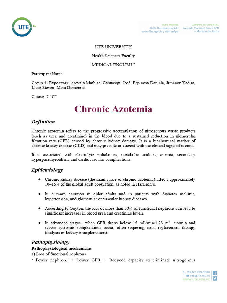 Chronic Azotemia PDF | PDF | Kidney | Chronic Kidney Disease