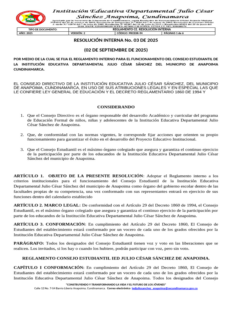 Reglamento 2026 Consejo Estudiantes | PDF | Escuelas | Regulación