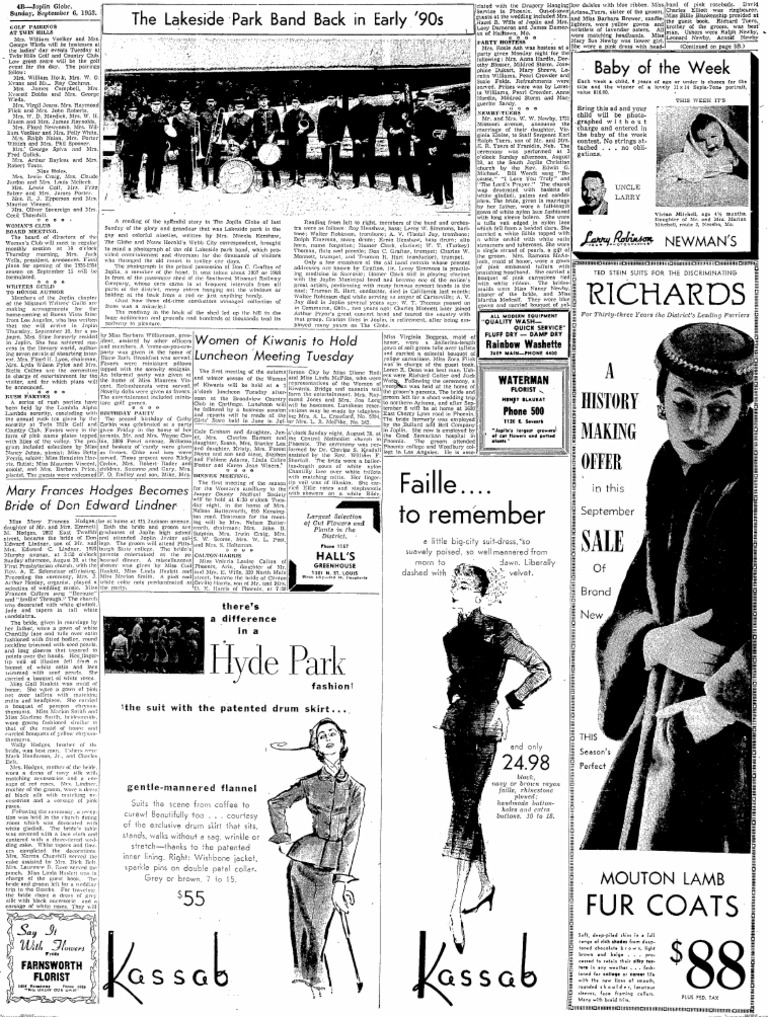 Lakeside Park Joplin Globe 1954 PDF Bridesmaid Bride
