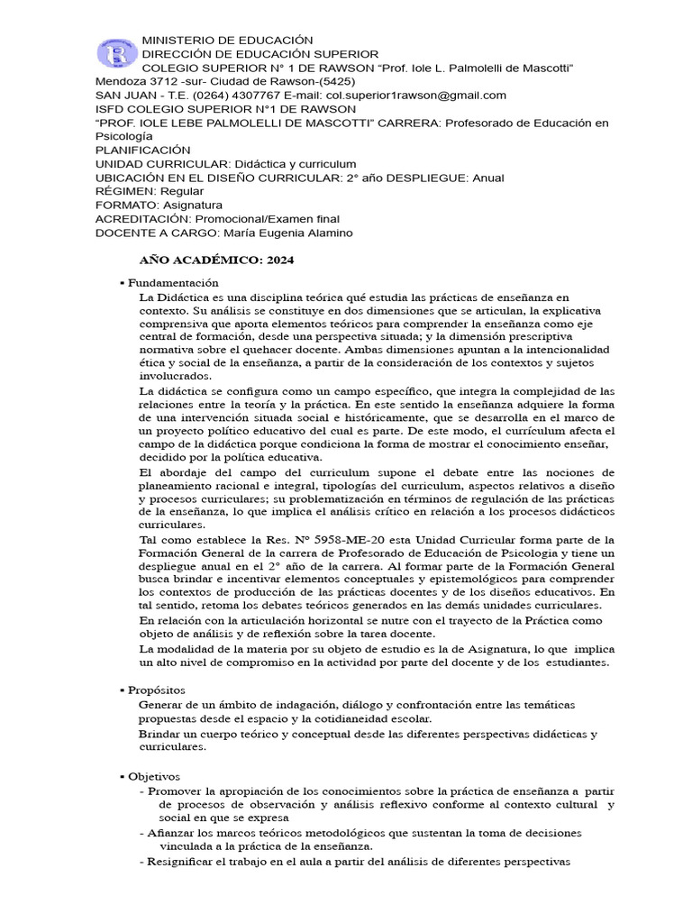 Planificación Didactica y Curriculum 2023 | PDF | Plan de estudios ...