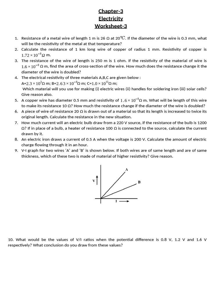 Worksheet 3 | PDF | Electrical Resistance And Conductance | Electrical ...