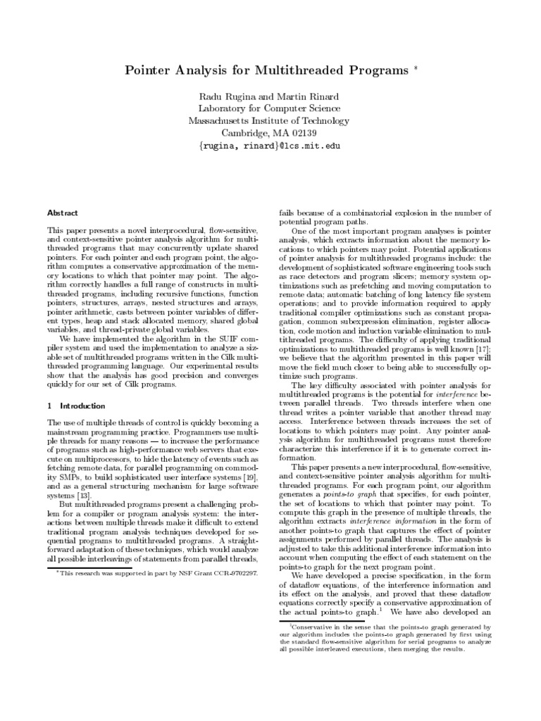 Full Pointer Analysis For Multithreaded Programs | PDF | Pointer ...