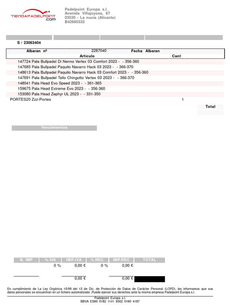 Invoice Padel Point | PDF