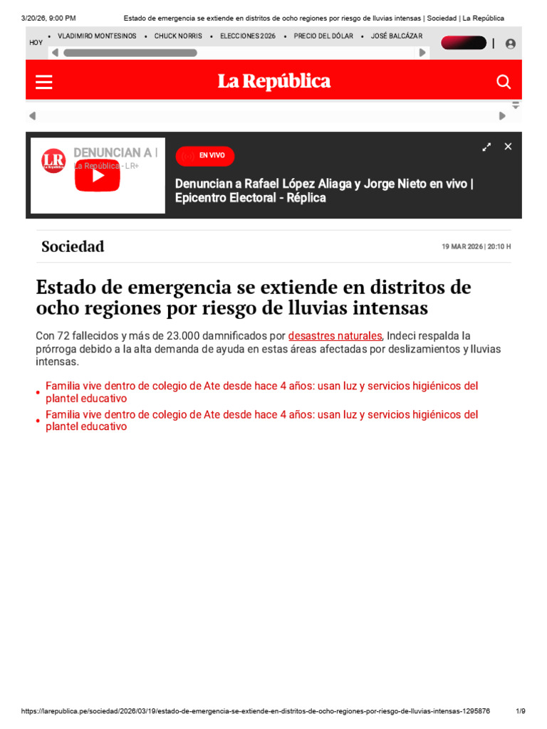 Estado de Emergencia Se Extiende en Distritos de Ocho Regiones Por ...