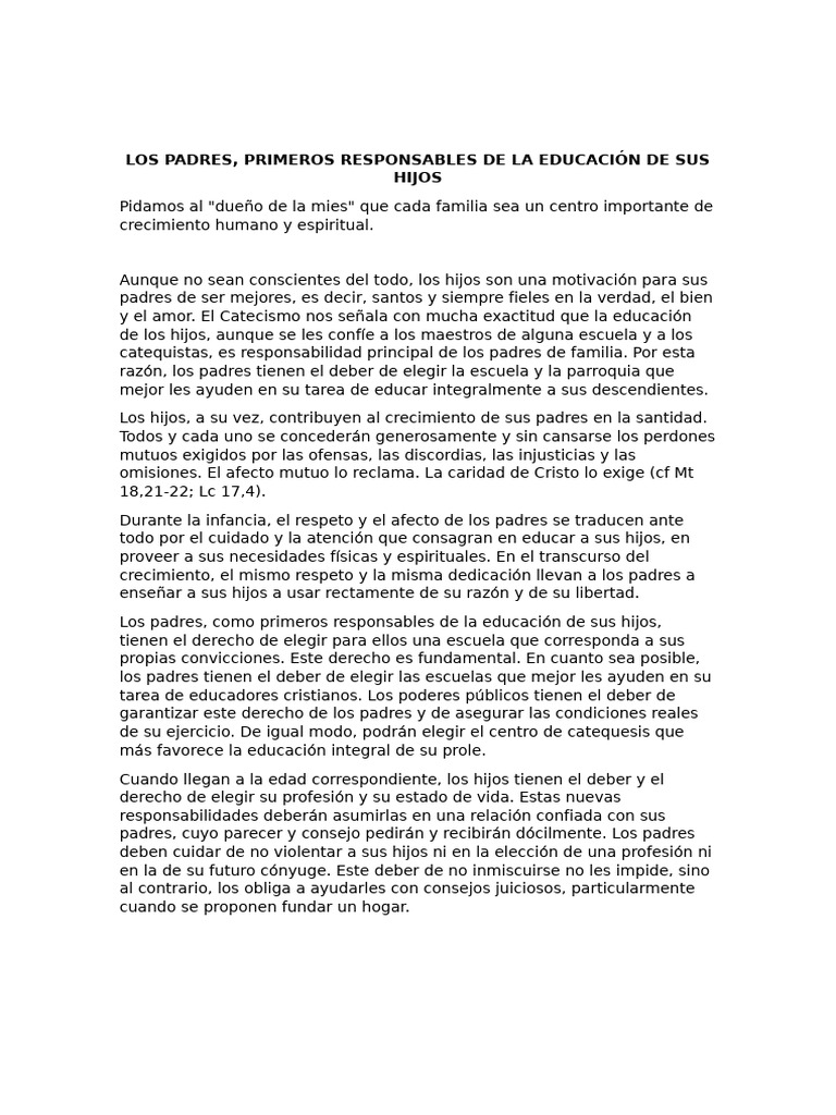 Los Padres en La Educacion de Los Hijos | PDF | Iglesia Católica