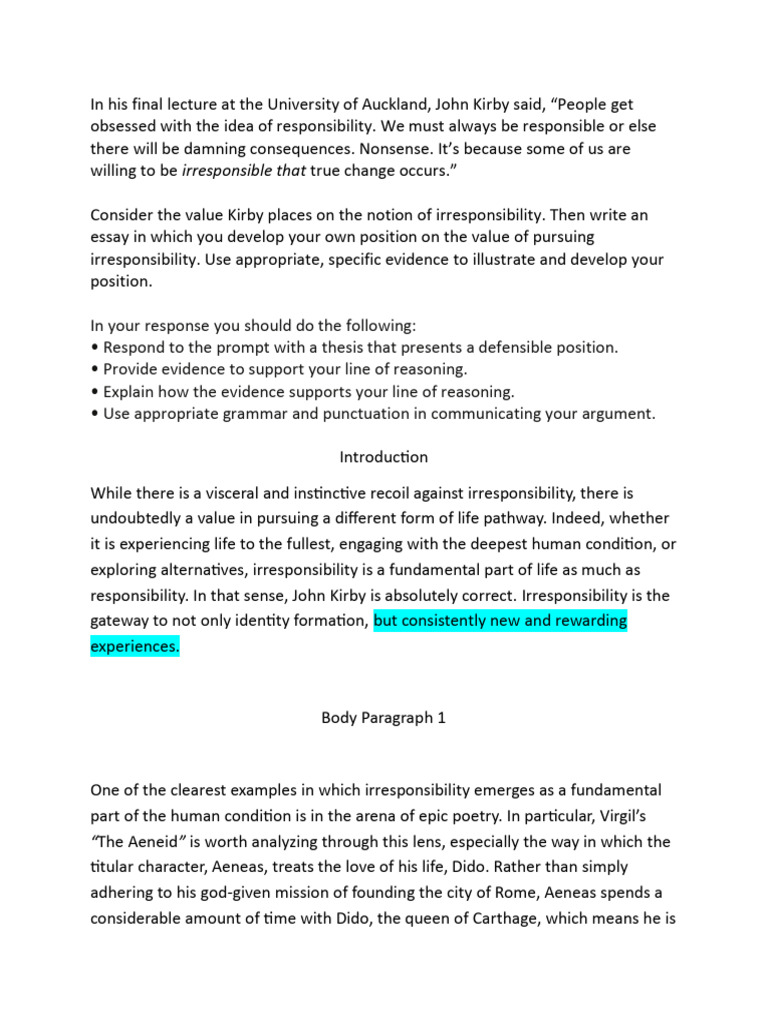 Irresponsibility - In-Class Example | PDF | Aeneid