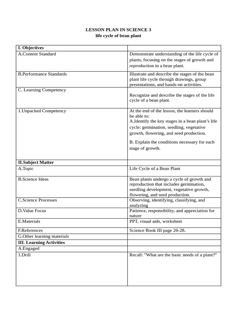 Lesson Plan in Science 3 | PDF | Seed | Plants