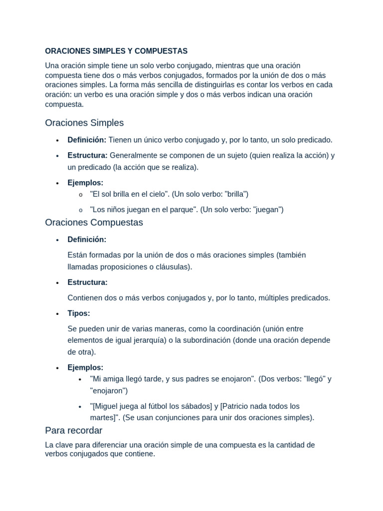 Oraciones Simples y Compuestas | PDF | Verbo | Oración (Lingüística)
