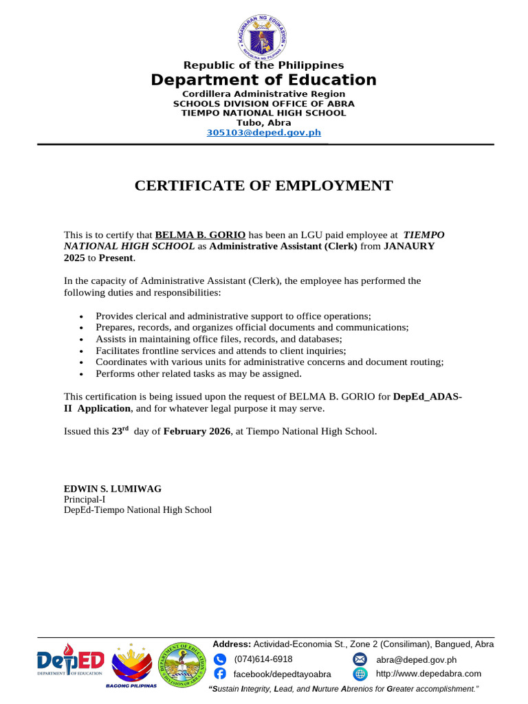 Certification of Employment | PDF