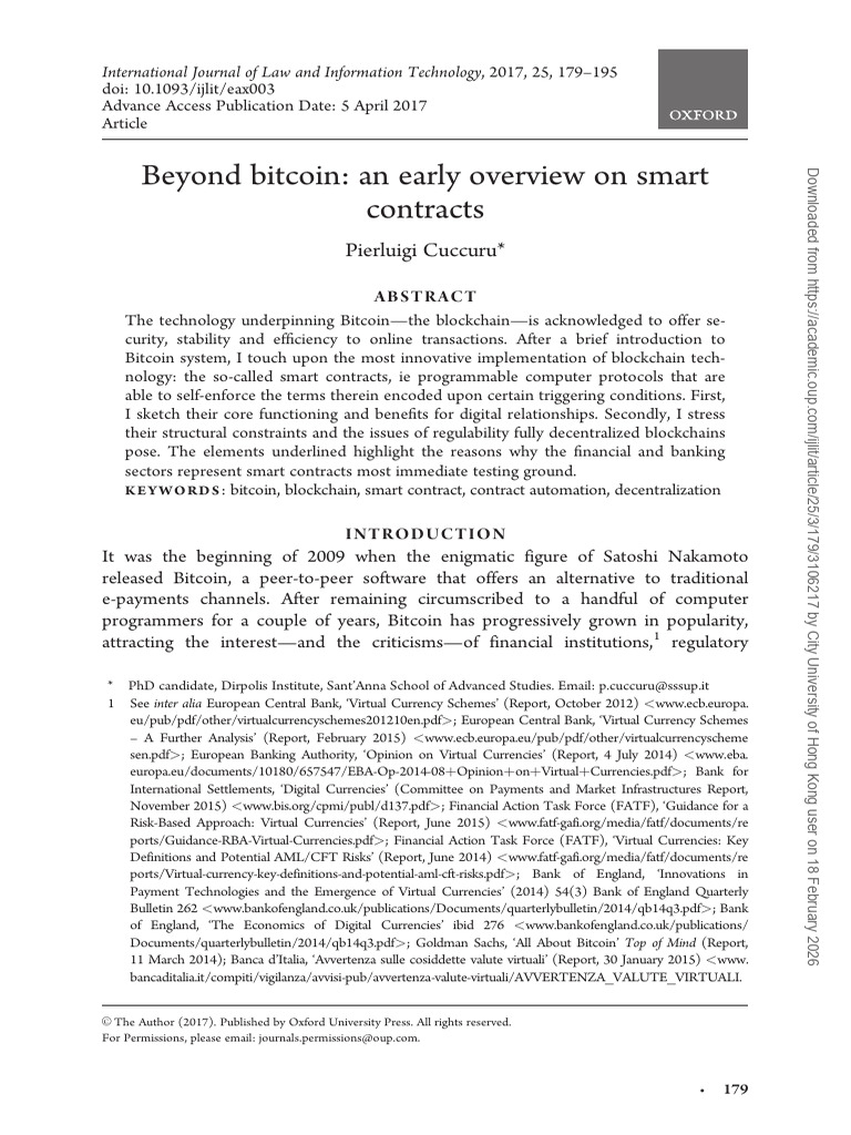 Beyond Bitcoin - An Early Overview On Smart Contracts | PDF | Bitcoin