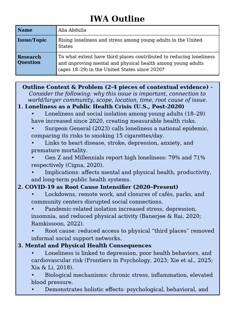 IWA Outline | PDF | Social Support | Loneliness