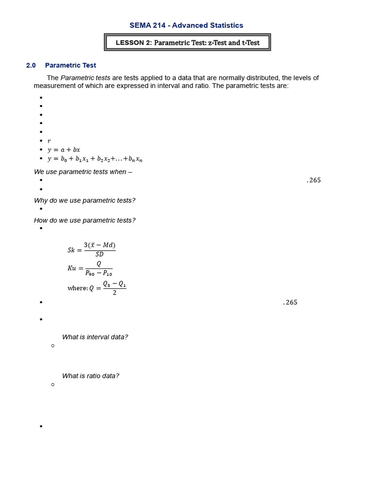 Lesson 2. Parametric Test - Z-Test and T-Test ANSWERS | PDF | Student's ...