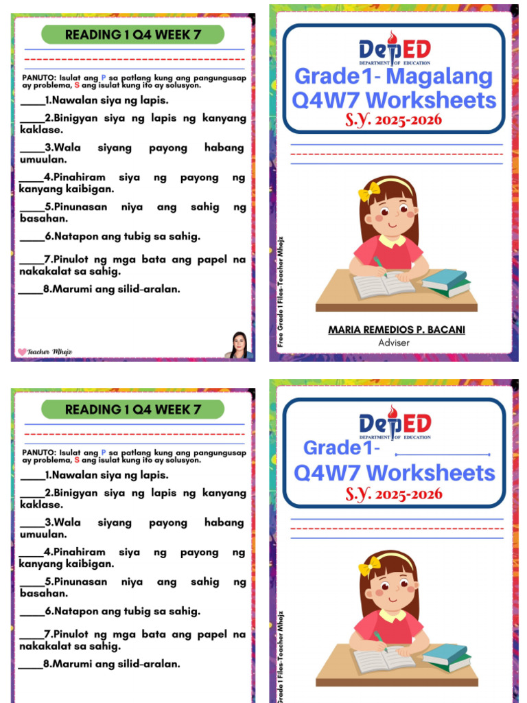Grade 1 q4 Week 7 Worksheets Booklet - Free Grade 1 Files-Teacher Mhejz ...