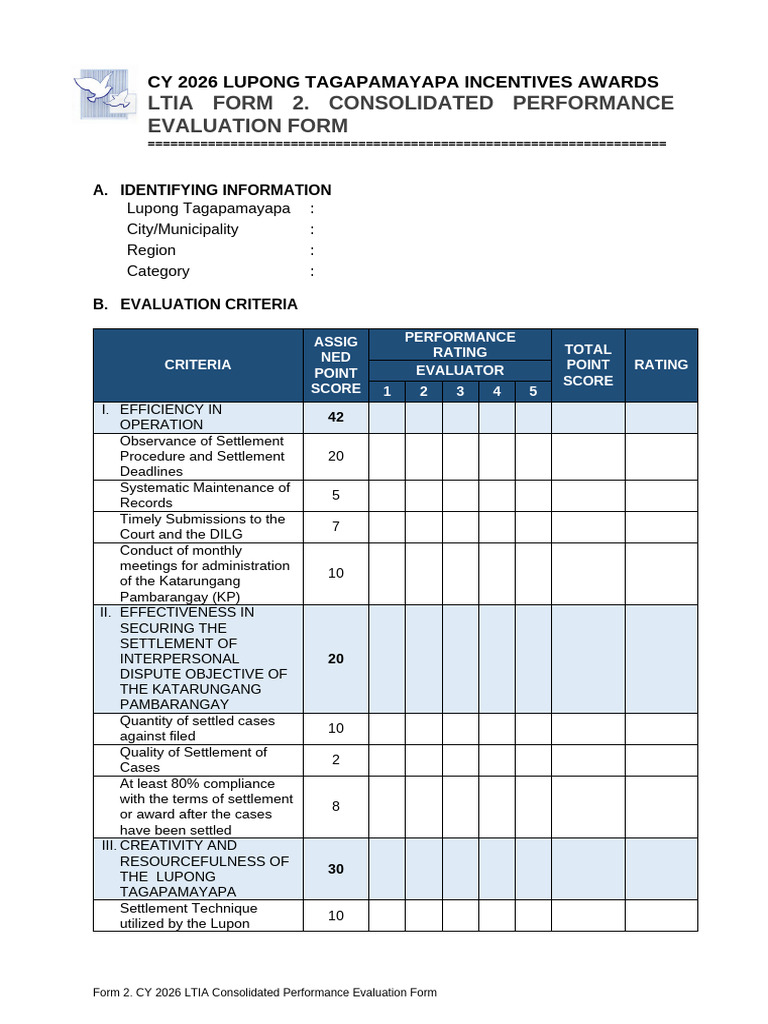 Form 2. Consolidated Performance Evaluation Form | PDF
