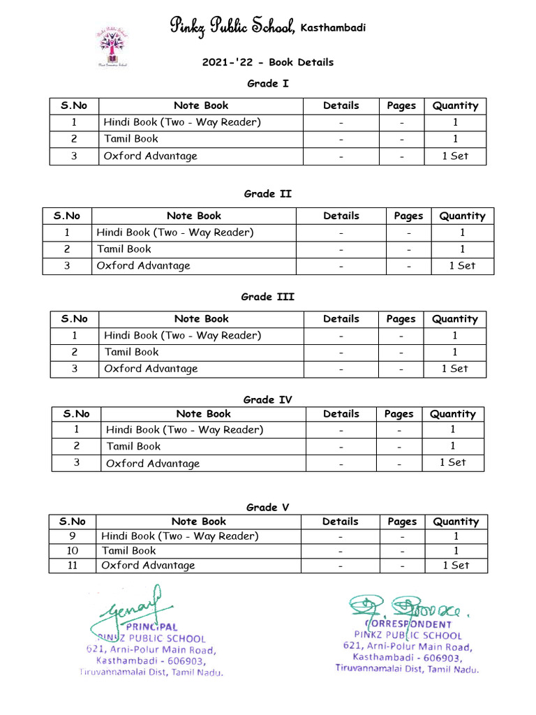 Pinkz Public School Book List | PDF