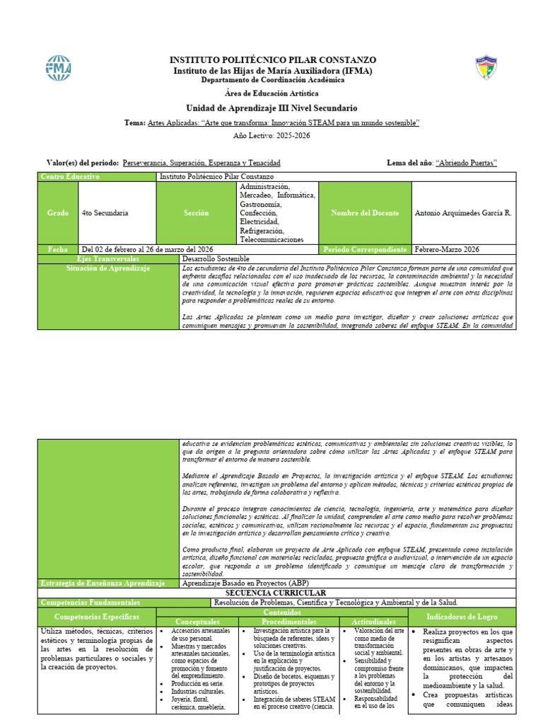 Planificación Por Unidad de Aprendizaje 4to Secundaria P3 | PDF ...