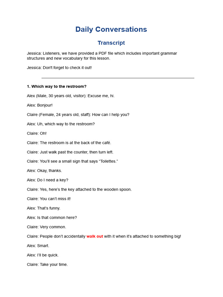 Daily English Conversation Part 1 | PDF
