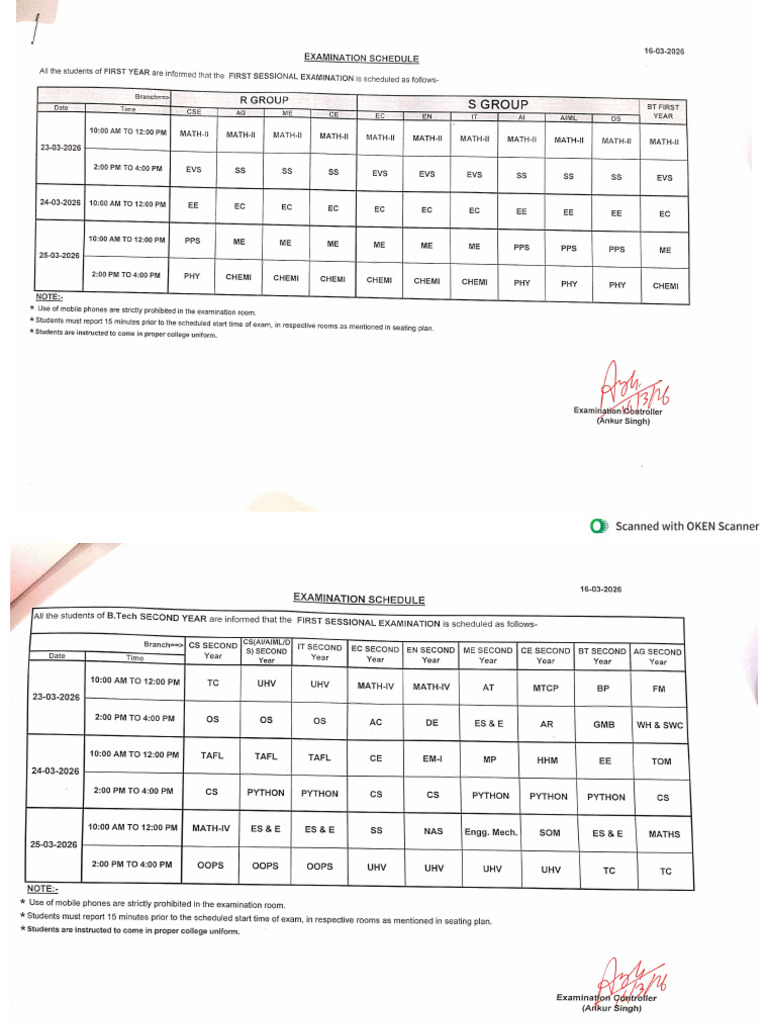 First Sessional Schedule | PDF