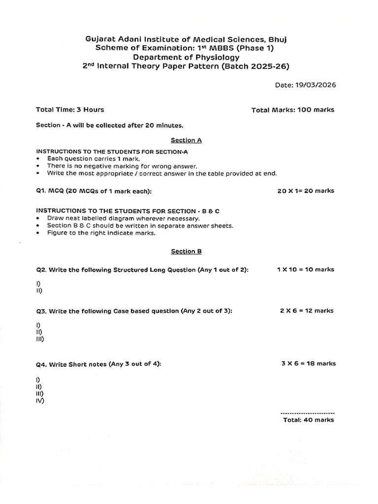 2nd Internal Exam Paper Pattern Batch 2025-26 | PDF