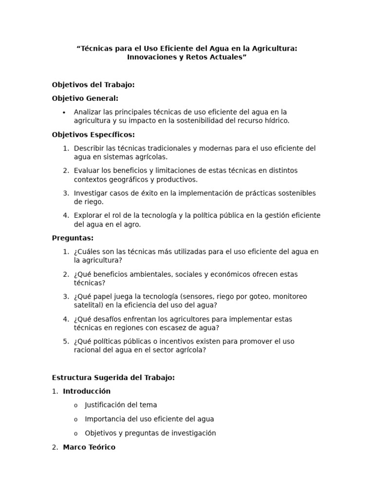 Técnicas para El Uso Eficiente Del Agua en La Agricultura | PDF ...