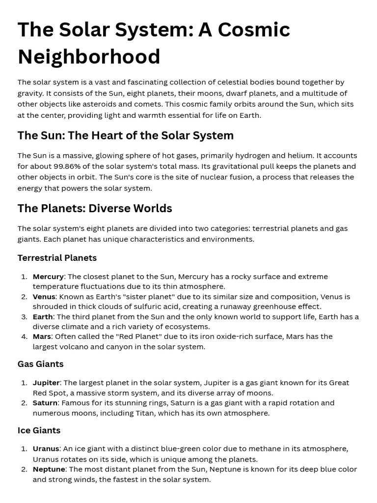 The Solar System A Cosmic Neighborhood | PDF | Solar System | Planets