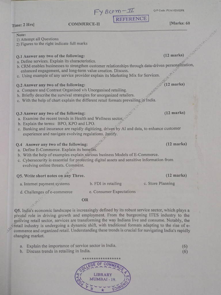 FYBCOM (2024 - 25) Sem 2 Question Papers | PDF