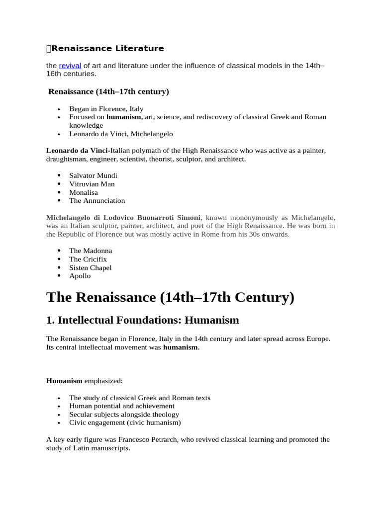 Renaissance Literature 1 | PDF | Age Of Enlightenment | Renaissance