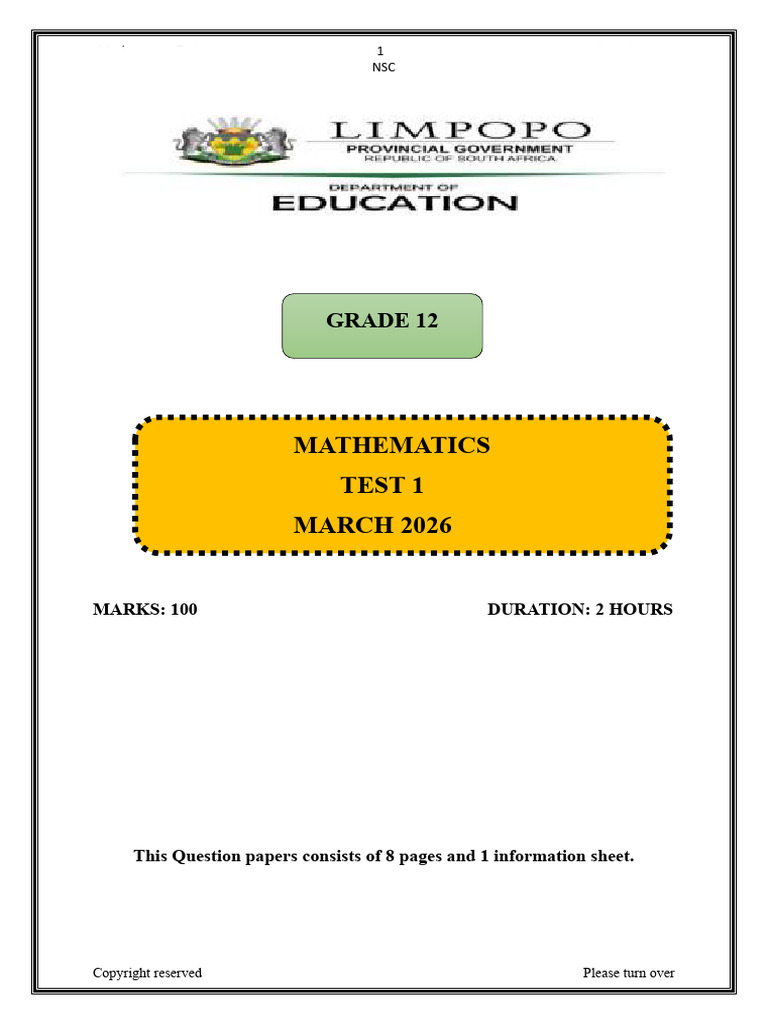 2026 Limpopo Math Grade 12 Term 1 Test (Final) - 260320 - 080240 (1 ...